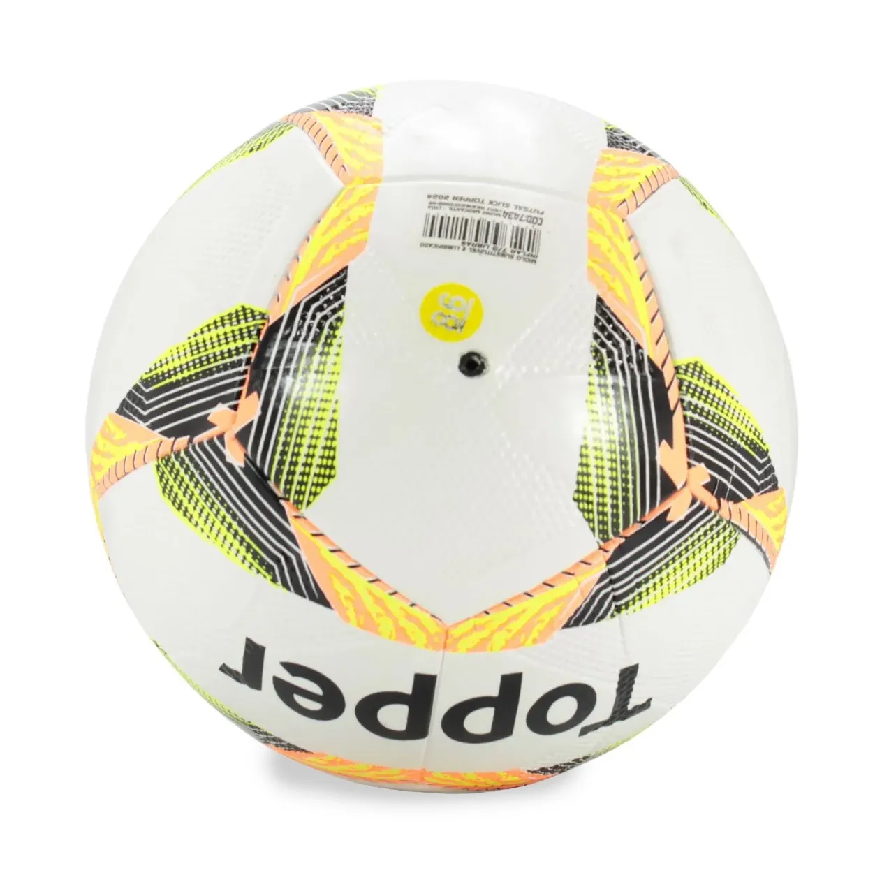 Bola de futsal Topper Slick vista traseira com detalhes laranja